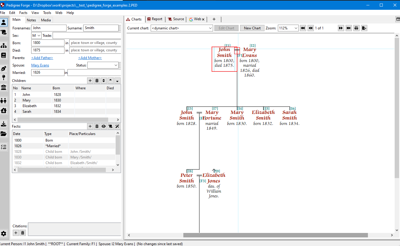 Real-time chart editing in Pedigree Forge