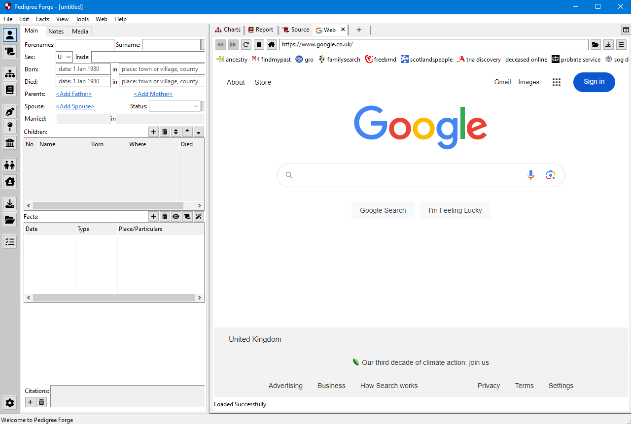 Built-in web browser for genealogy research